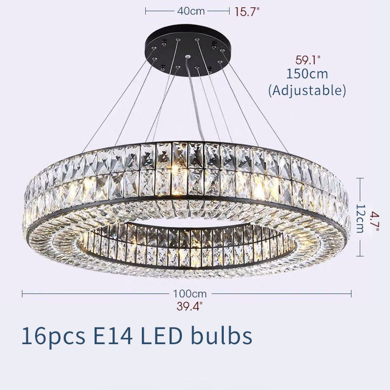 Inzago | Luxury Hanging Black Crystal Chandelier For Living Room, Dining Room, Dia39.4xh4.7", Warm Light, Non-DimmableBy Miron Demid LLC