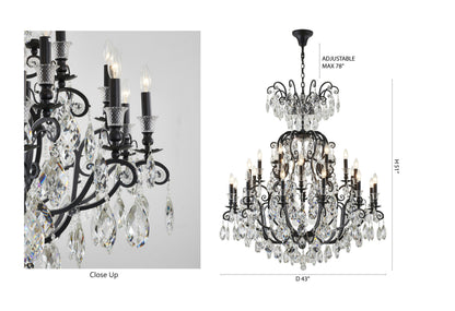 24-Light Matte Black Chandelier With Clear Hanging CrystalsBy Design Living