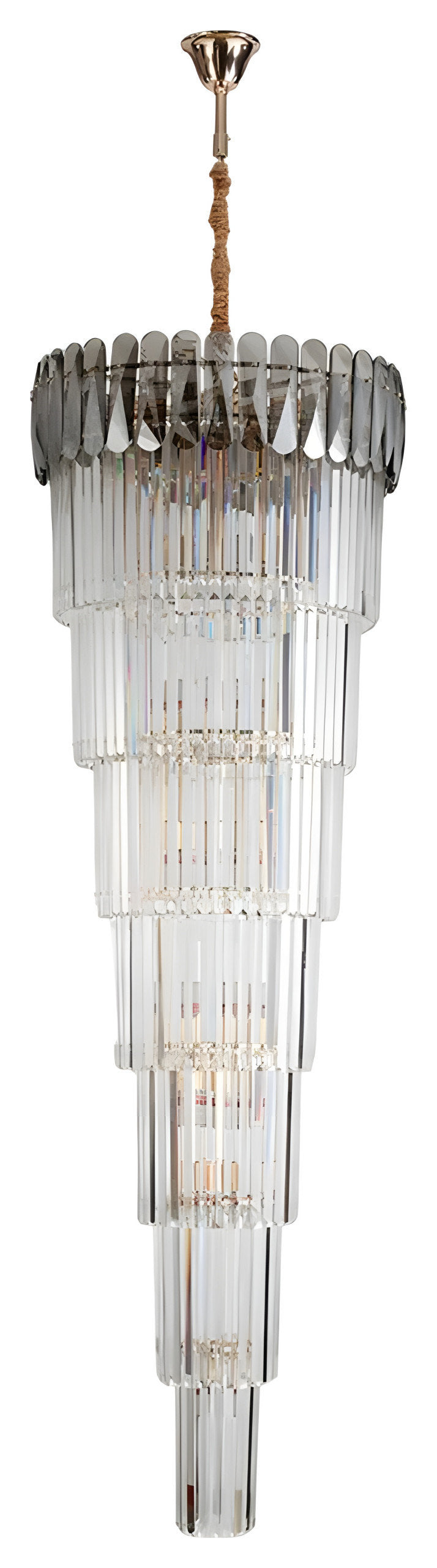 Belvedere | Royal Long Crystal Chandelier For Staircase, Smoke Grey Crystal, Dia31.5xh102.4" / Dia80xh260cm, Warm LightBy Miron Demid LLC