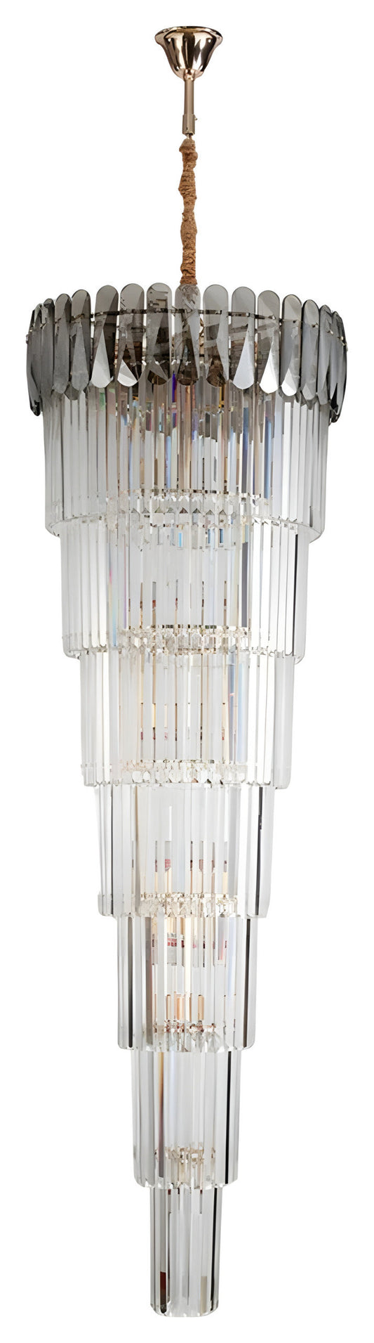 Belvedere | Royal Long Crystal Chandelier For Staircase, Smoke Grey Crystal, Dia31.5xh102.4" / Dia80xh260cm, Warm LightBy Miron Demid LLC