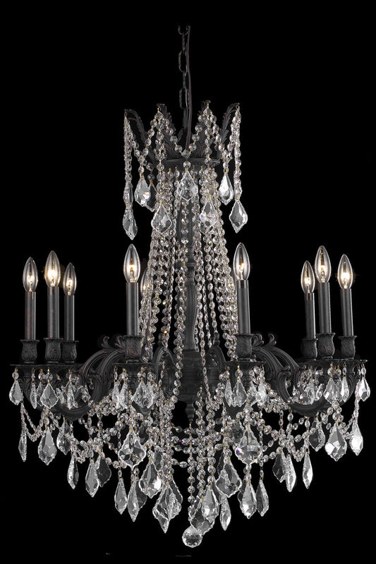 Rosalia 10 Light Chandelier in Dark Bronze with Golden Teak Royal Cut CrystalBy Elegant Furniture & Lighting