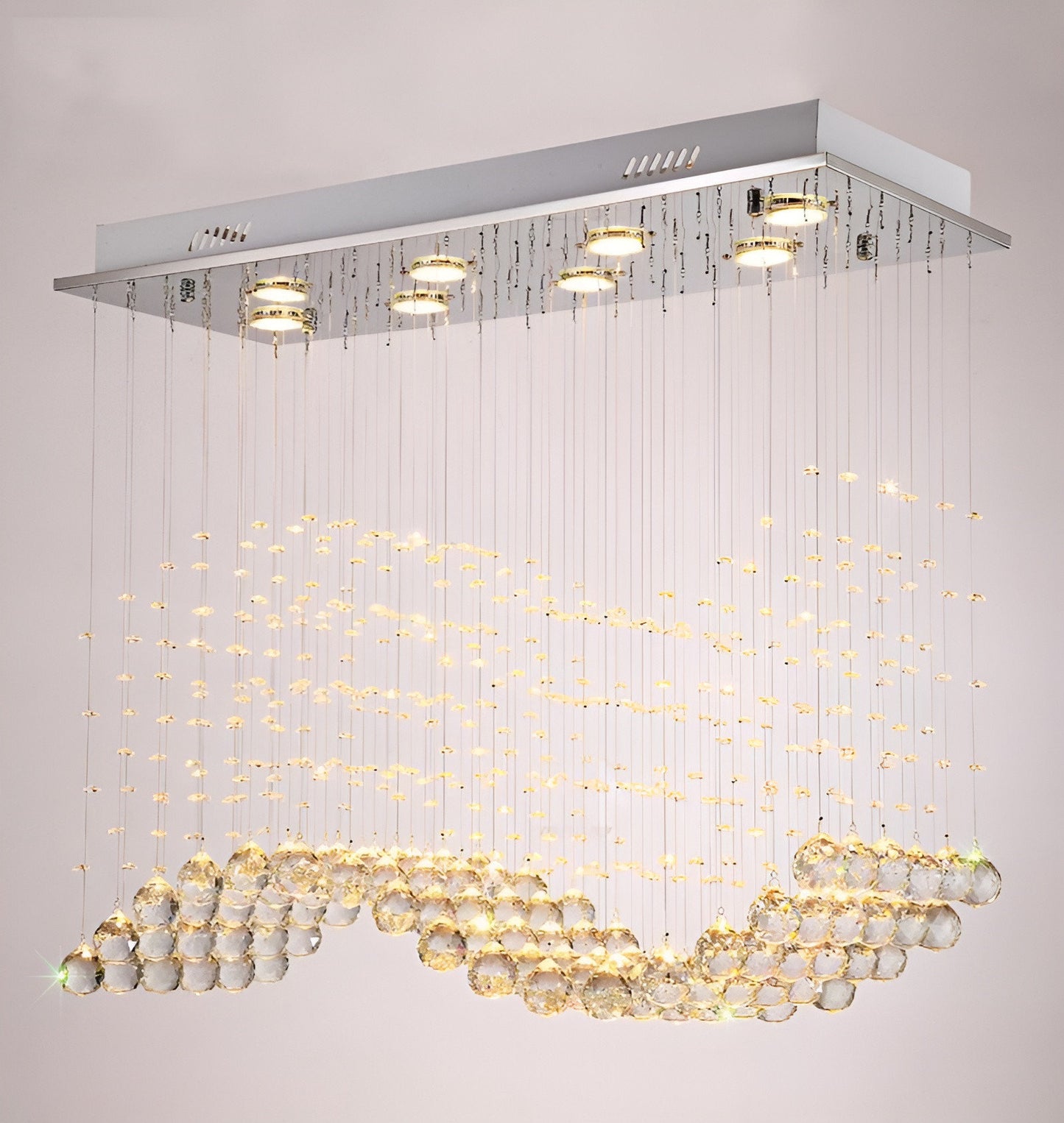 Agropoli | Luxury Rectangle LED Crystal Lamp for Dining Room, L39.4xw9.8xh39.4", Warm LightBy Miron Demid LLC