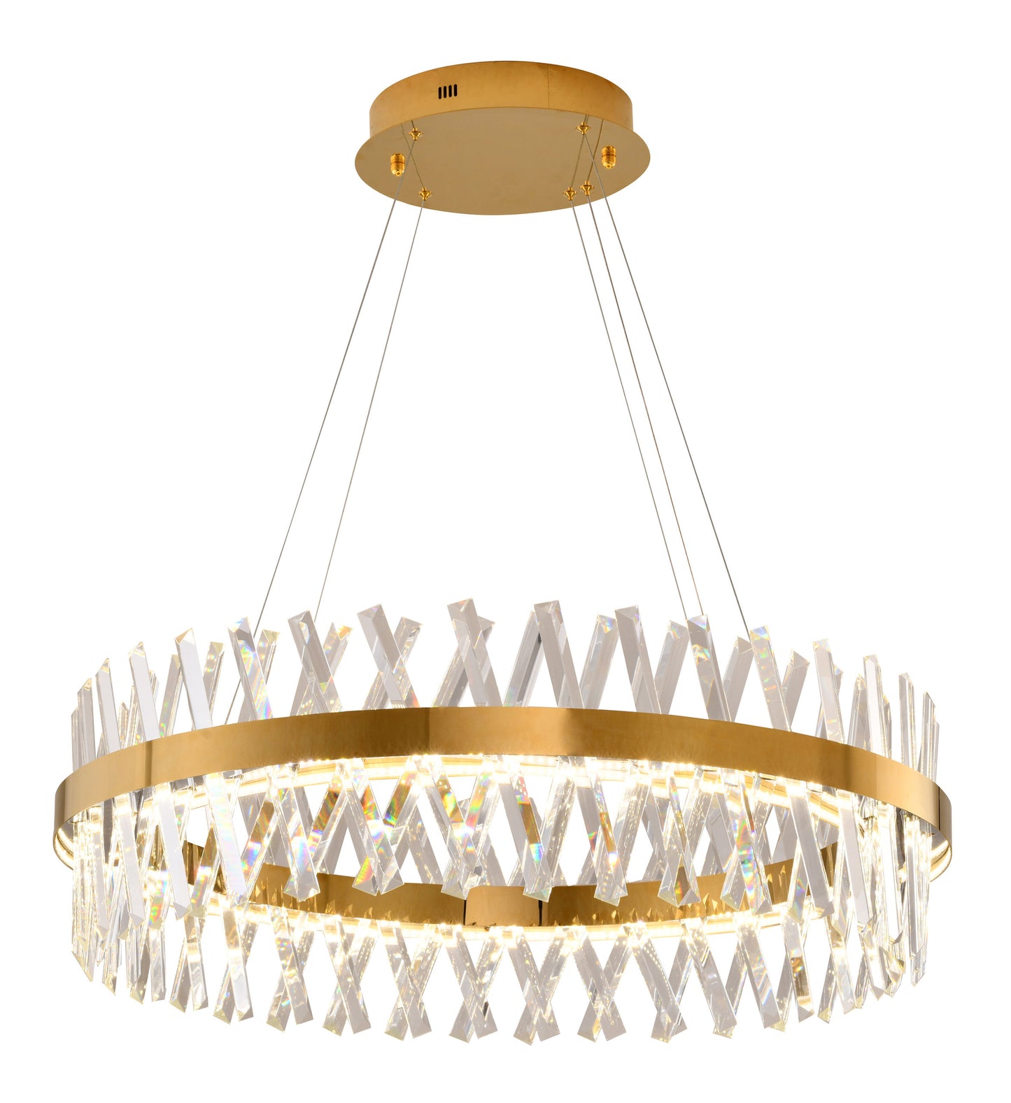32" Dimmable Gold LED Chandelier With Clear CrystalsBy Design Living