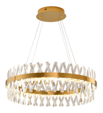 32" Dimmable Gold LED Chandelier With Clear CrystalsBy Design Living