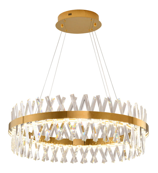 32" Dimmable Gold LED Chandelier With Clear CrystalsBy Design Living