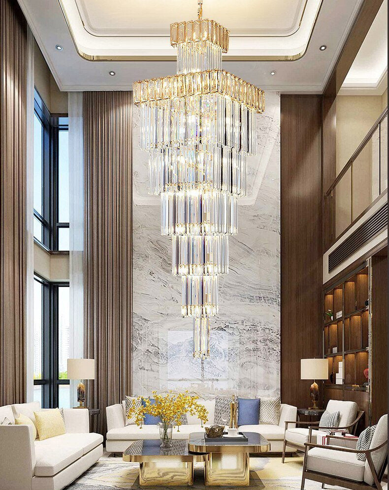 Beuil | High-end Villa Staircase Square Crystal Chandelier, Amber, H98.4"By Miron Demid LLC