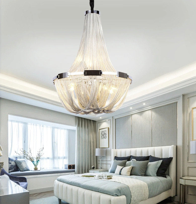 La Louviere | Silver Chain Chandelier for Living Room, 35,4"By Miron Demid LLC