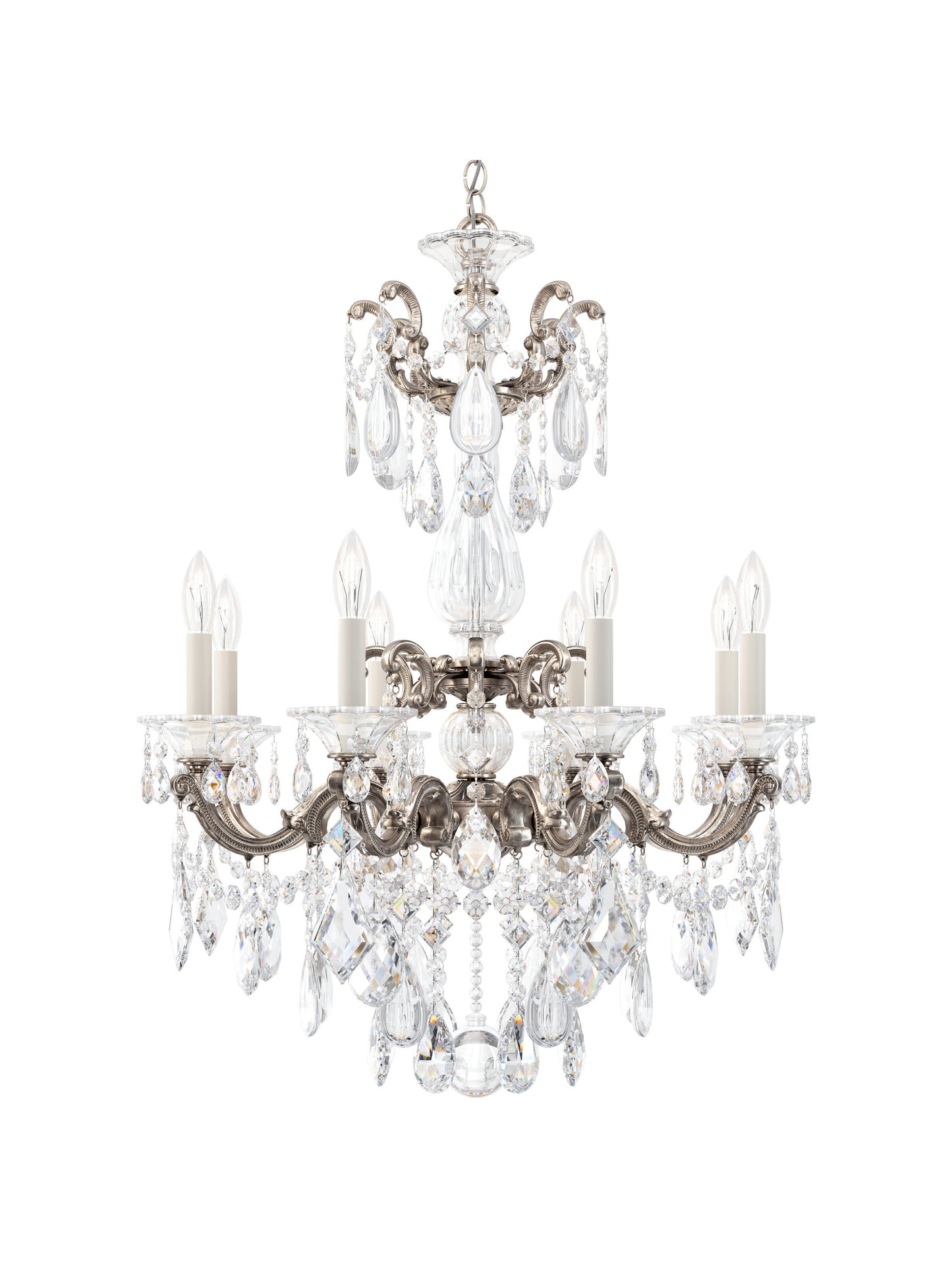 Schonbek 5007-48S 8 Light Crystal Chandelier, Antique SilverBy Schonbek