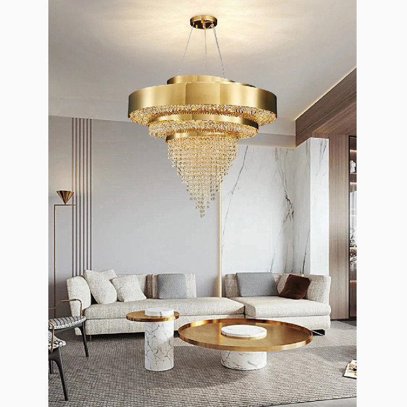 Castelbianco | Unique Gold LED Chandelier With Crystals, 31.5''By Miron Demid LLC