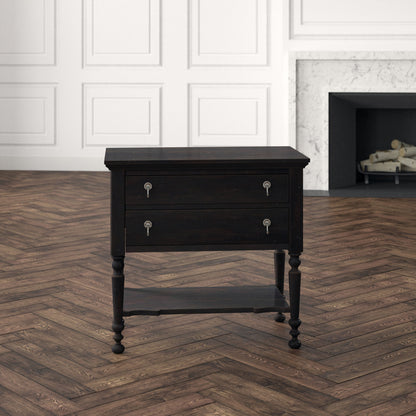 2 - Drawer Solid Wood Nightstand in Ebony