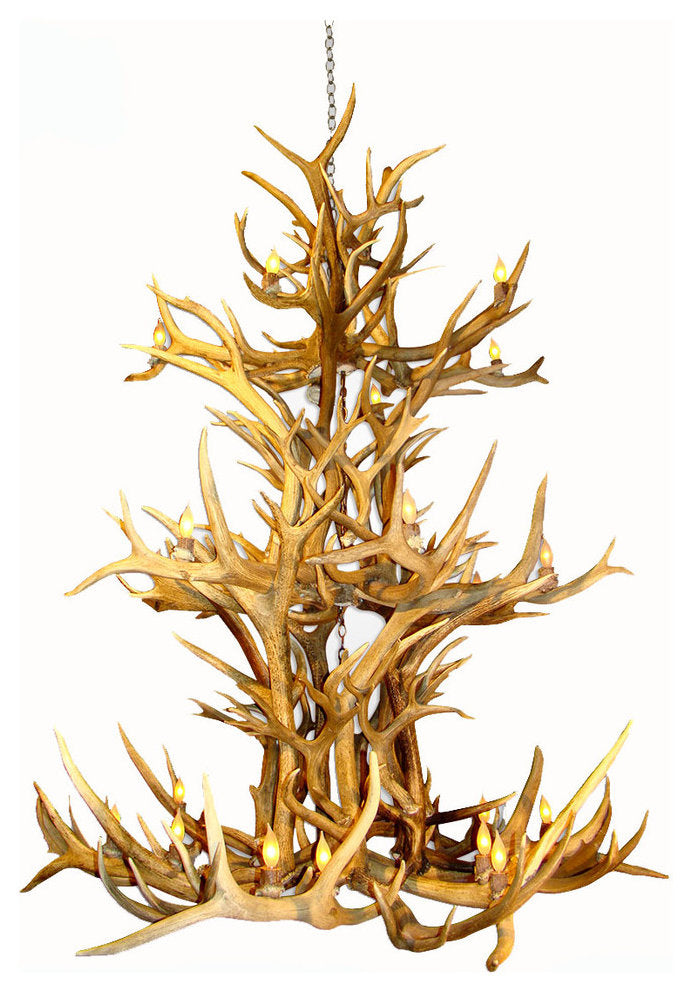 Elk, Whitetail, Mule Deer Antler Chandelier Light, Large, Parchment ShadesBy CDN Antler Designs, Inc.