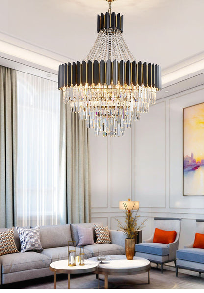Portofino | Modern Round Gun Black Crystal Chandelier, 23.6'', Non-Dimmable, Warm LightBy Miron Demid LLC