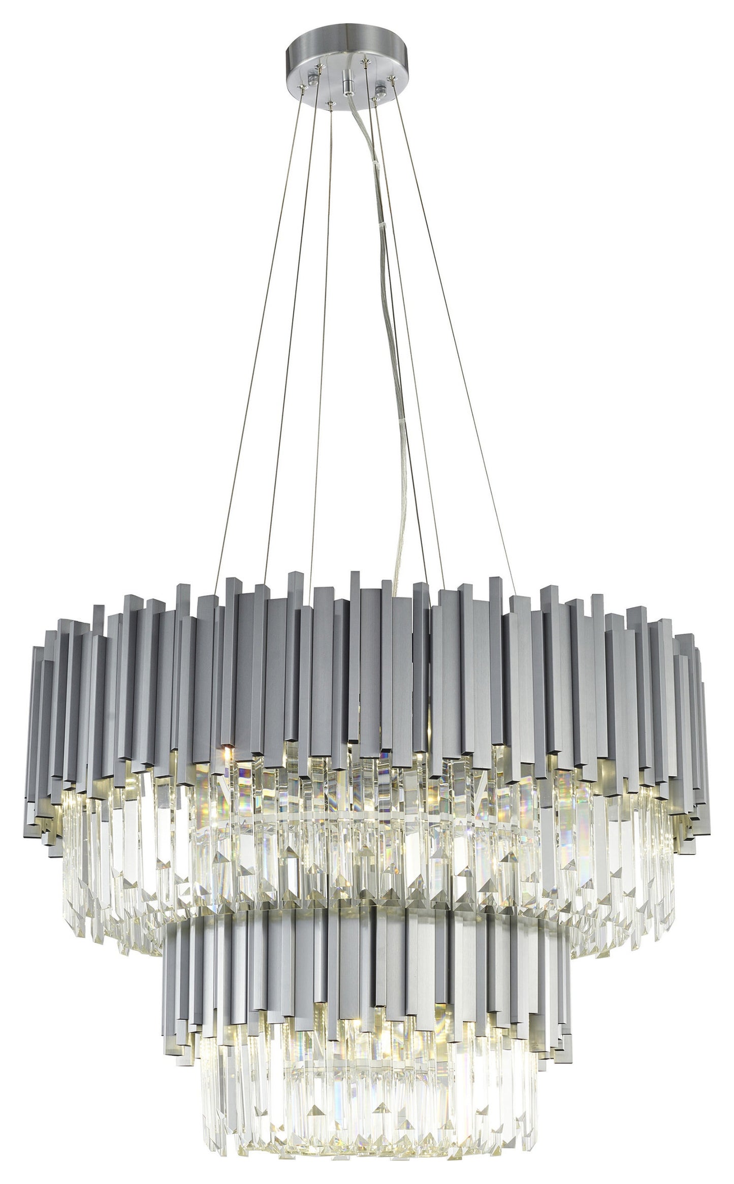 12-Light D30" Stainless Steel Chandelier with Clear Hanging CrystalsBy Design Living