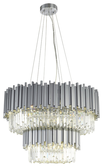 12-Light D30" Stainless Steel Chandelier with Clear Hanging CrystalsBy Design Living