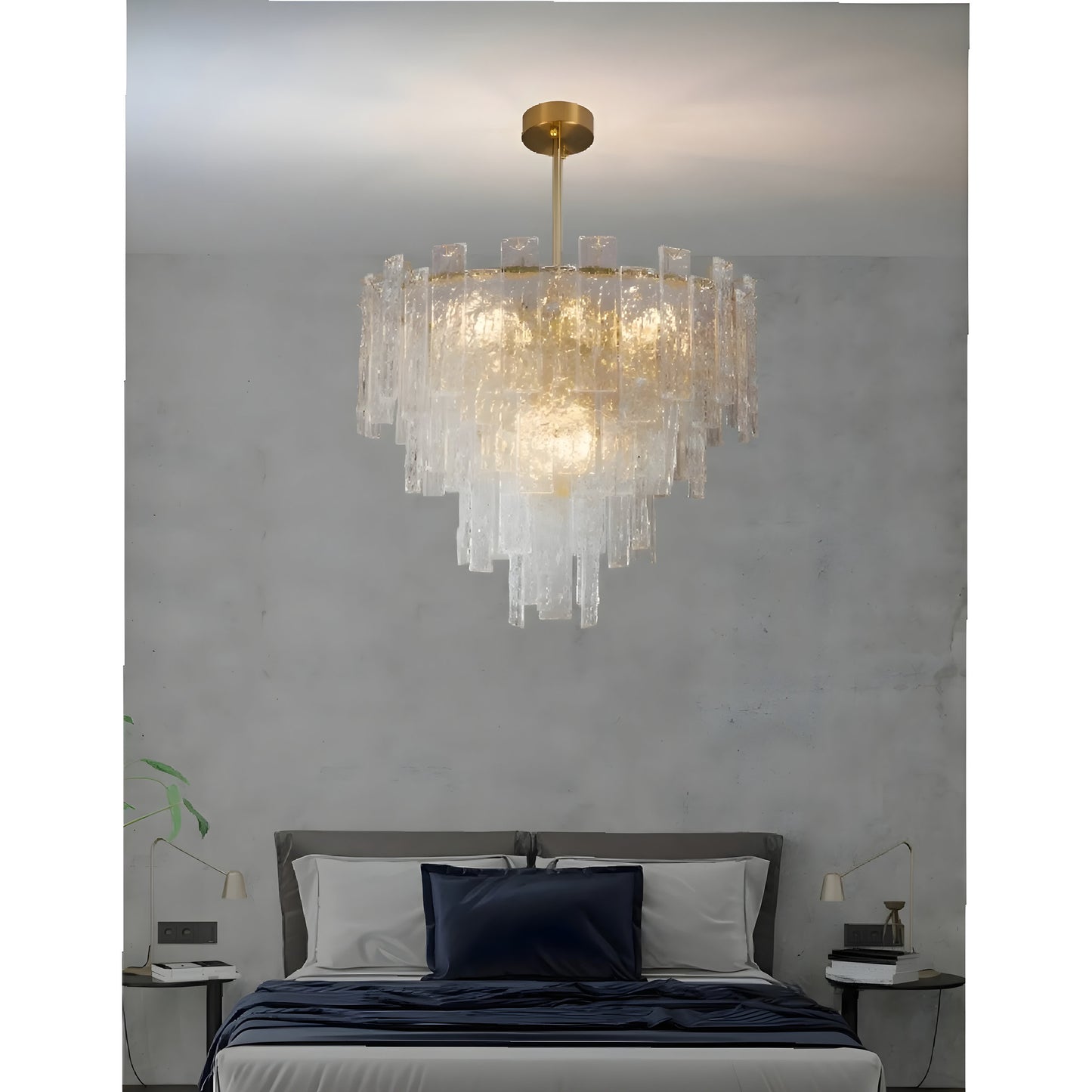 Torhout | Rectangle/Round Frosted Glass Hanging Chandelier for Living Room, Dia31.5", Warm Light / Non-DimmableBy Miron Demid LLC