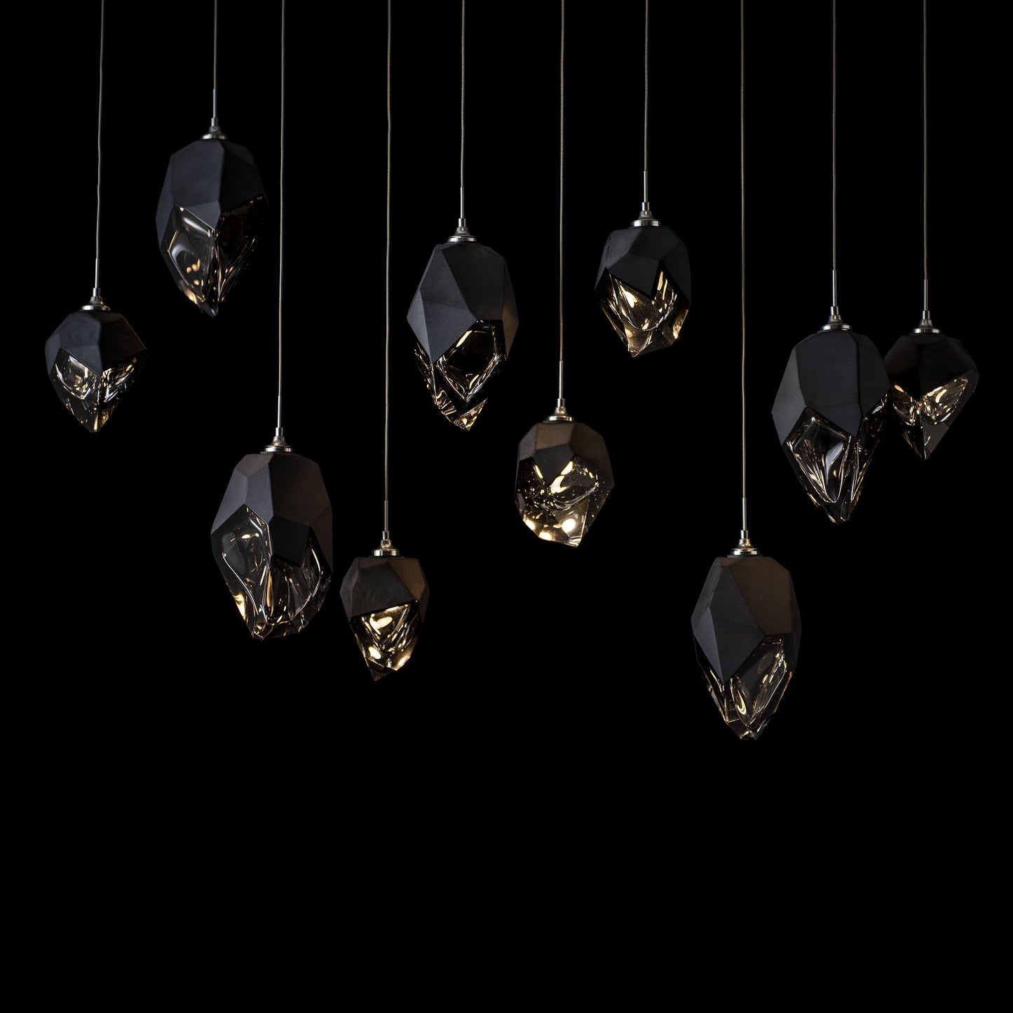 Chrysalis 10-Light Mixed Crystal Pendant Sterling Finish- Long, Black CrystalBy Hubbardton Forge