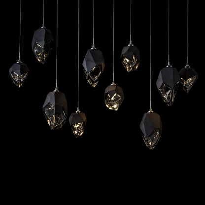 Chrysalis 10-Light Mixed Crystal Pendant Sterling Finish- Long, Black CrystalBy Hubbardton Forge