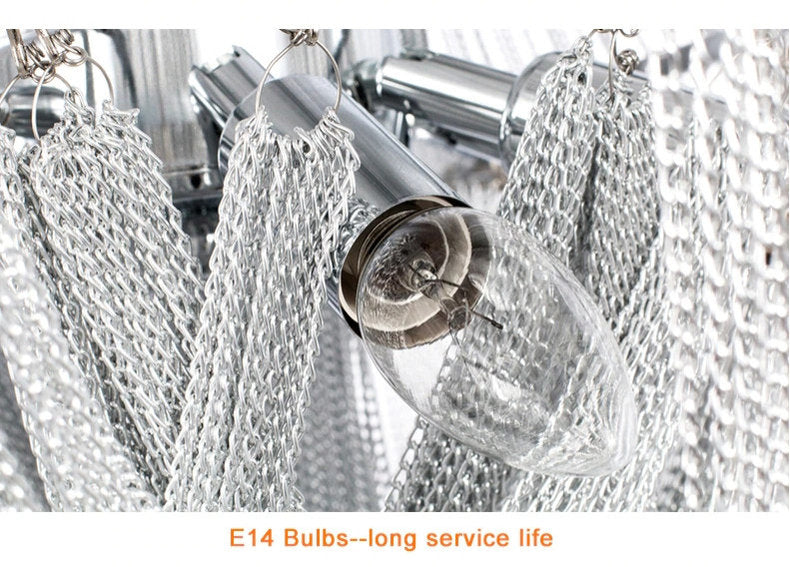 La Louviere | Silver Chain Chandelier for Living Room, 35,4"By Miron Demid LLC