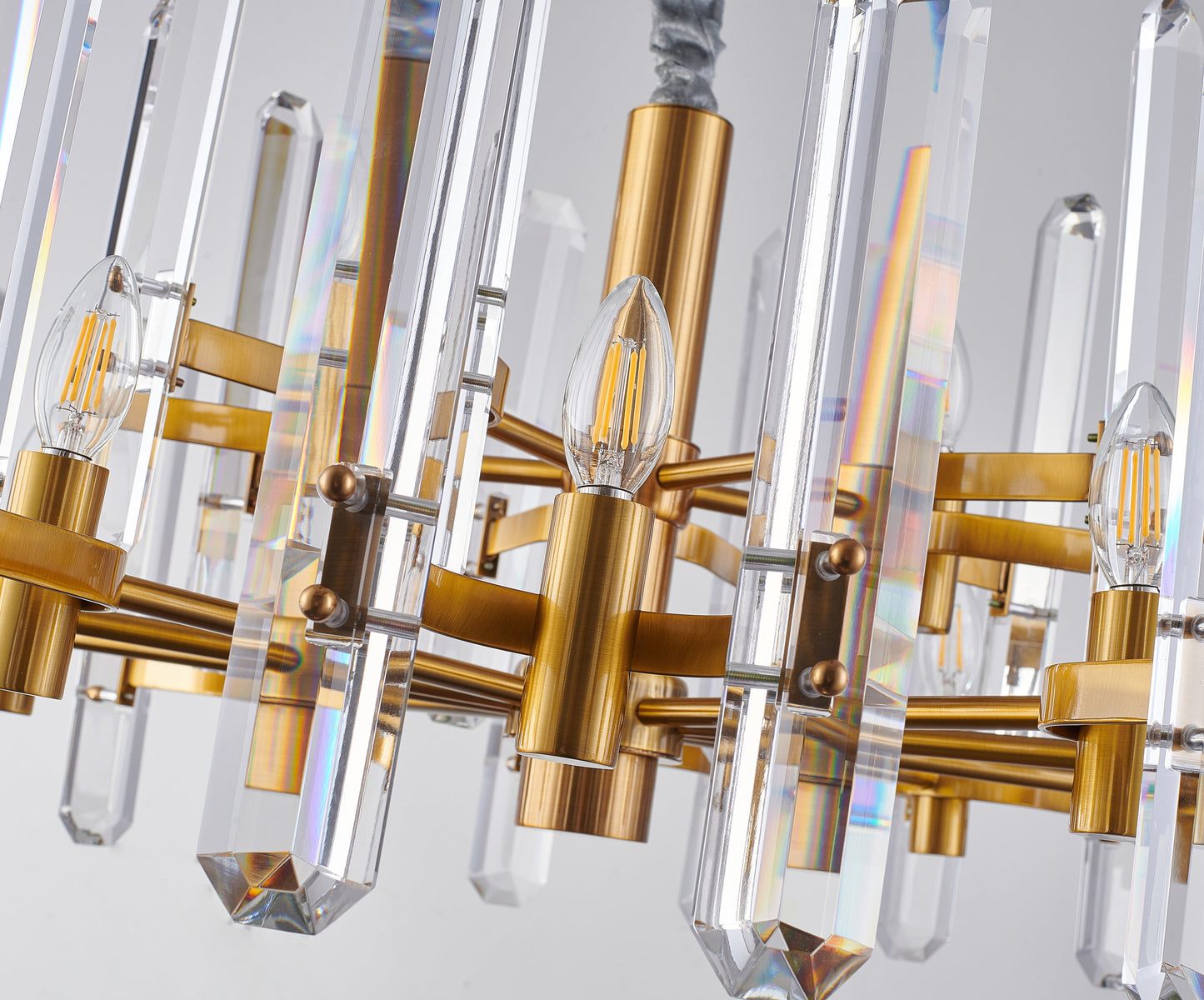 Two Tier Gold Metal Chandelier With Clear Crystal PlaquesBy Design Living