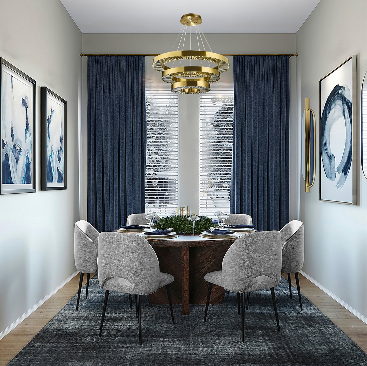 3 Tier Round Gold Chandelier With Imbedded CrystalsBy Design Living