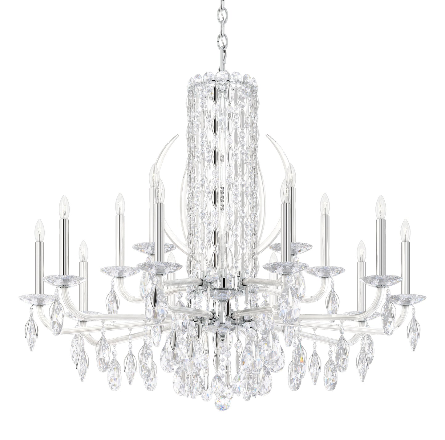 Schonbek 15 Light Crystal Chandelier, Polished Stainless SteelBy Schonbek
