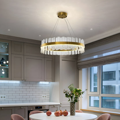 Ieper | Gold Glass Round Led Chandelier for Living Room, 31"By Miron Demid LLC