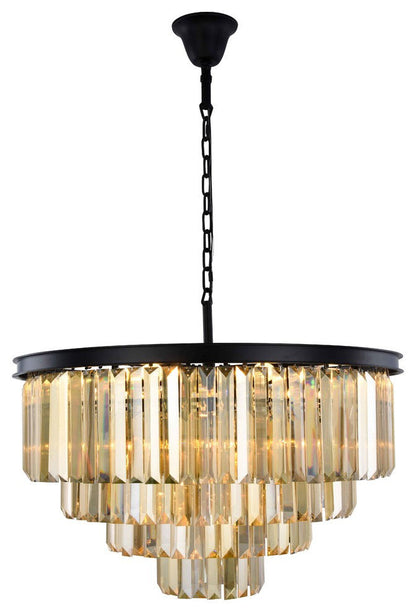 Elegant Sydney 17-Light Matte Black Chandelier Golden Teak, 1231D32MB-GT/RCBy Elegant Furniture & Lighting