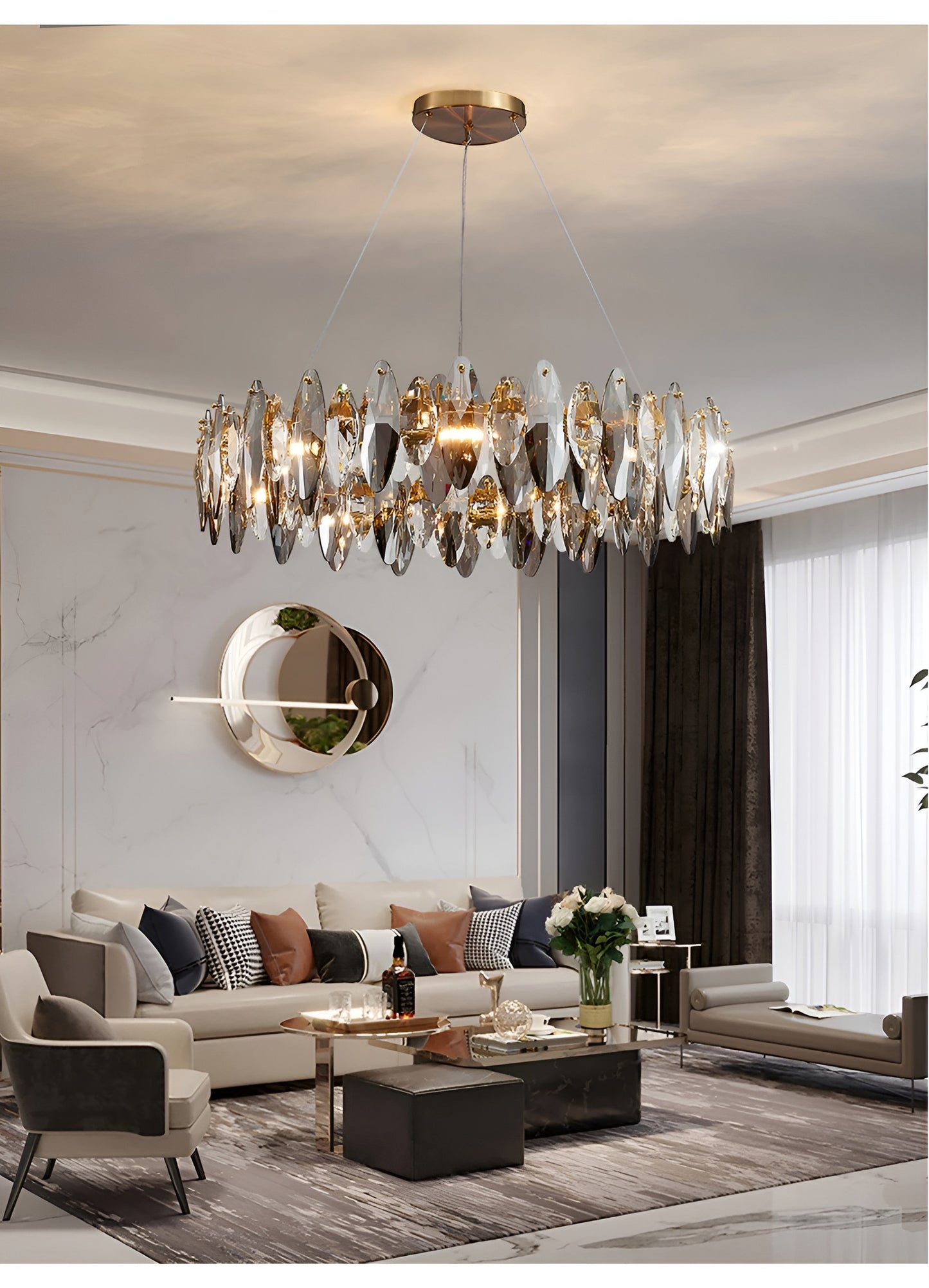 Ampezzo | Round Gray Chandelier With Big Crystals, 31.5''By Miron Demid LLC