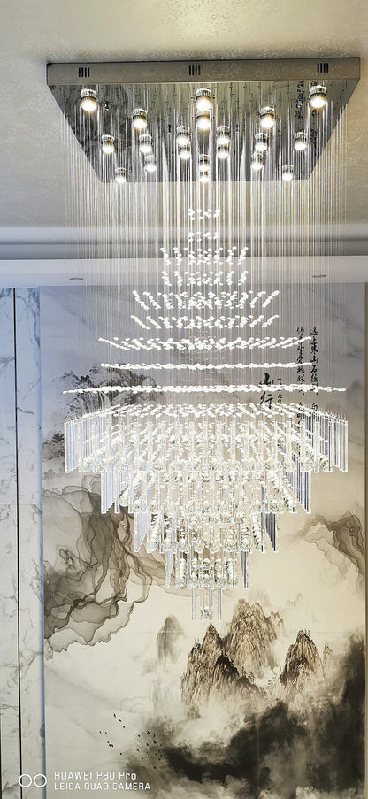 Tourrette-Levens | Modern Crystal LED Ceiling Chandelier with Square Base, 13 Lights, Cool LightBy Miron Demid LLC