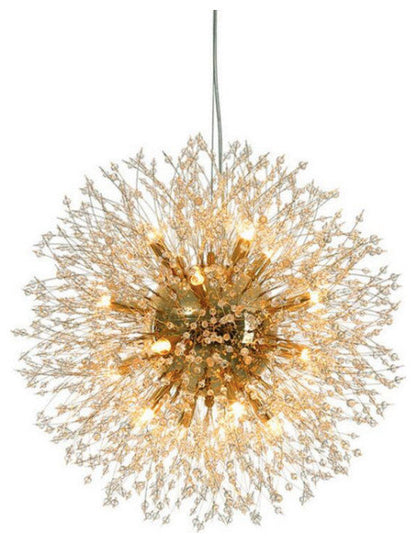 Crystal Dandelion Chandelier Lighting, Gold, D30"By Akari Lanterns