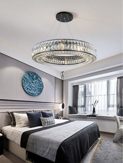 Inzago | Luxury Hanging Black Crystal Chandelier For Living Room, Dining Room, Dia39.4xh4.7", Cool Light, Non-DimmableBy Miron Demid LLC