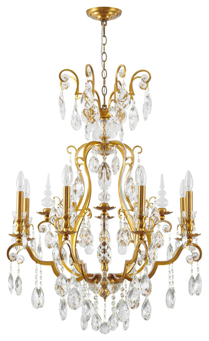 9-Light Antique Brass Chandelier With Clear Hanging CrystalsBy Design Living