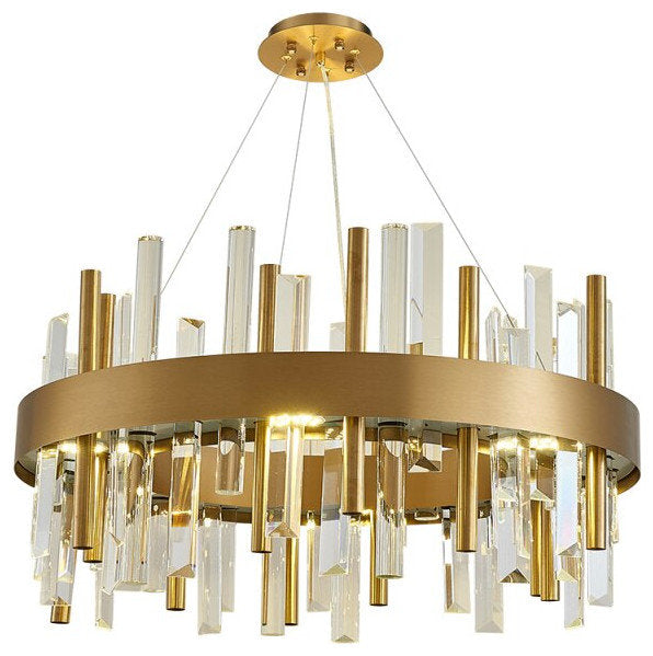 Royal Hanging Gold/Titanium/Copper Round Crystal Chandelier for Dining Room, Gold, 31.5'', Warm LightBy Miron Demid LLC