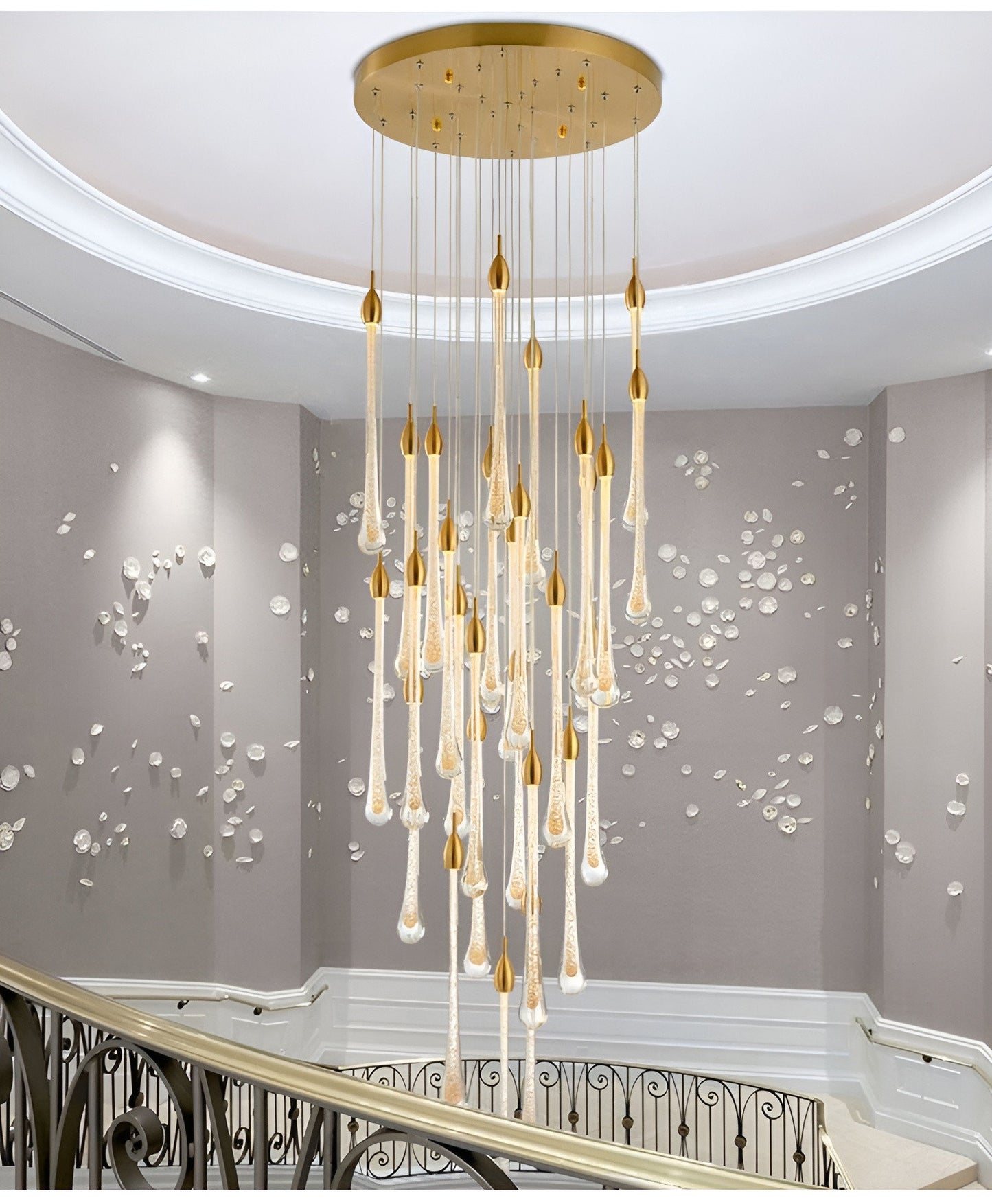 Castagniers | Staircase Gold Crystal Chandelier, 36 Lights (2)By Miron Demid LLC