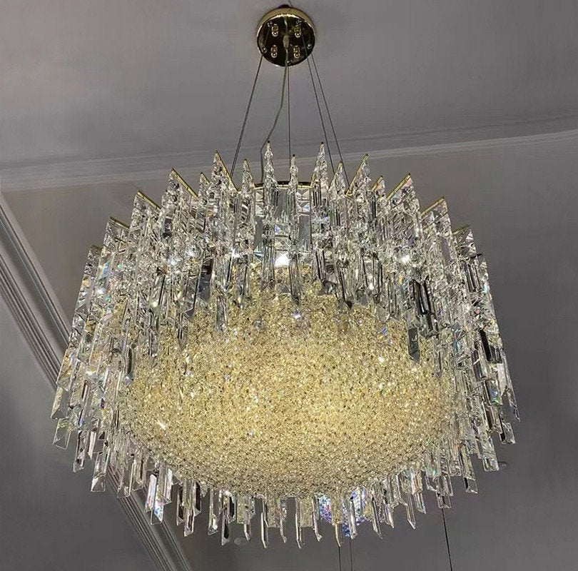 Ischia di Castro | Modern Luxury Drum Crystal LED Chandelier in Creative Design, Gold, Dia23.6xh11.0", Warm Light, Non-DimmableBy Miron Demid LLC