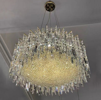 Ischia di Castro | Modern Luxury Drum Crystal LED Chandelier in Creative Design, Gold, Dia23.6xh11.0", Warm Light, Non-DimmableBy Miron Demid LLC