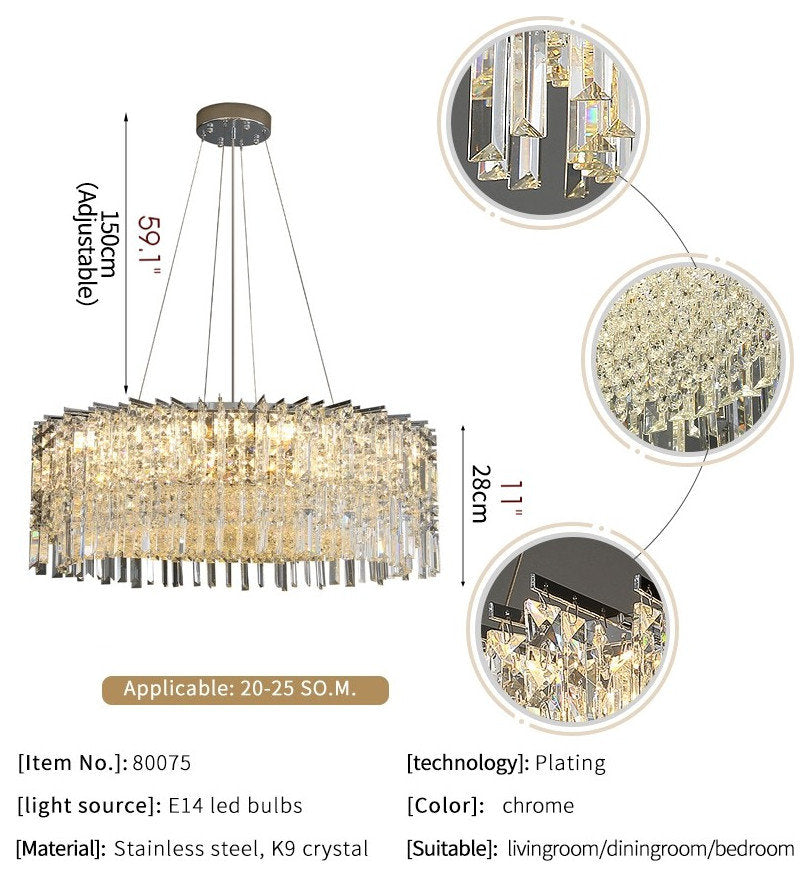 Ischia di Castro | Modern Luxury Drum Crystal LED Chandelier in Creative Design, Gold, Dia31.5xh11.0", Warm Light, Non-DimmableBy Miron Demid LLC
