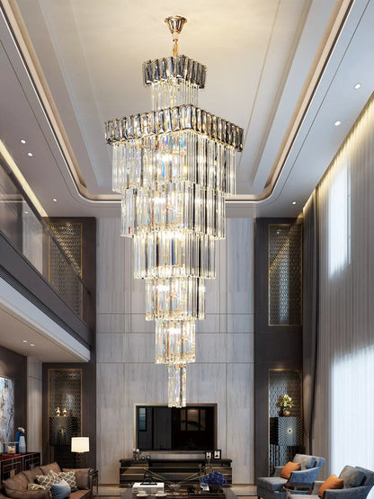 Beuil | High-end Villa Staircase Square Crystal Chandelier, Smoke Gray, H98.4"By Miron Demid LLC