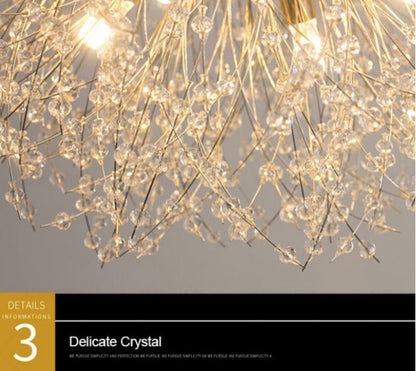 Crystal Dandelion Chandelier Lighting, Gold, D30"By Akari Lanterns