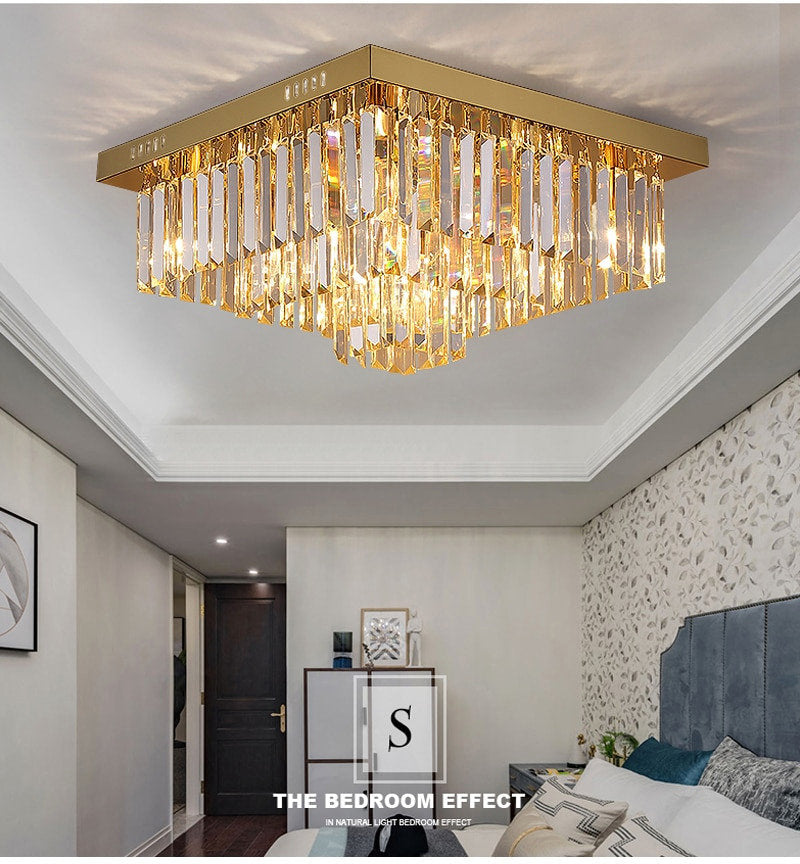 Bagnolo in Piano | Gold Square Crystal Chandelier, 39.4''By Miron Demid LLC