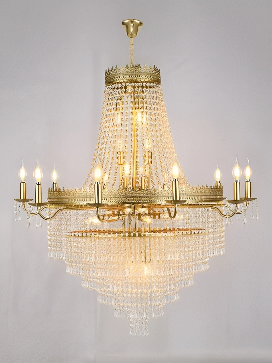 Opio | Classical Large Crystal Candle Ceiling Chandelier, Gold, Dia31.5" H38.6", Dimmable, Warm LightBy Miron Demid LLC