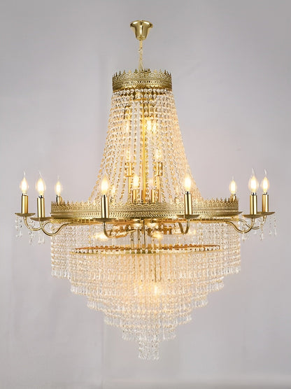 Opio | Classical Large Crystal Candle Ceiling Chandelier, Gold, Dia31.5" H38.6", Dimmable, Warm LightBy Miron Demid LLC