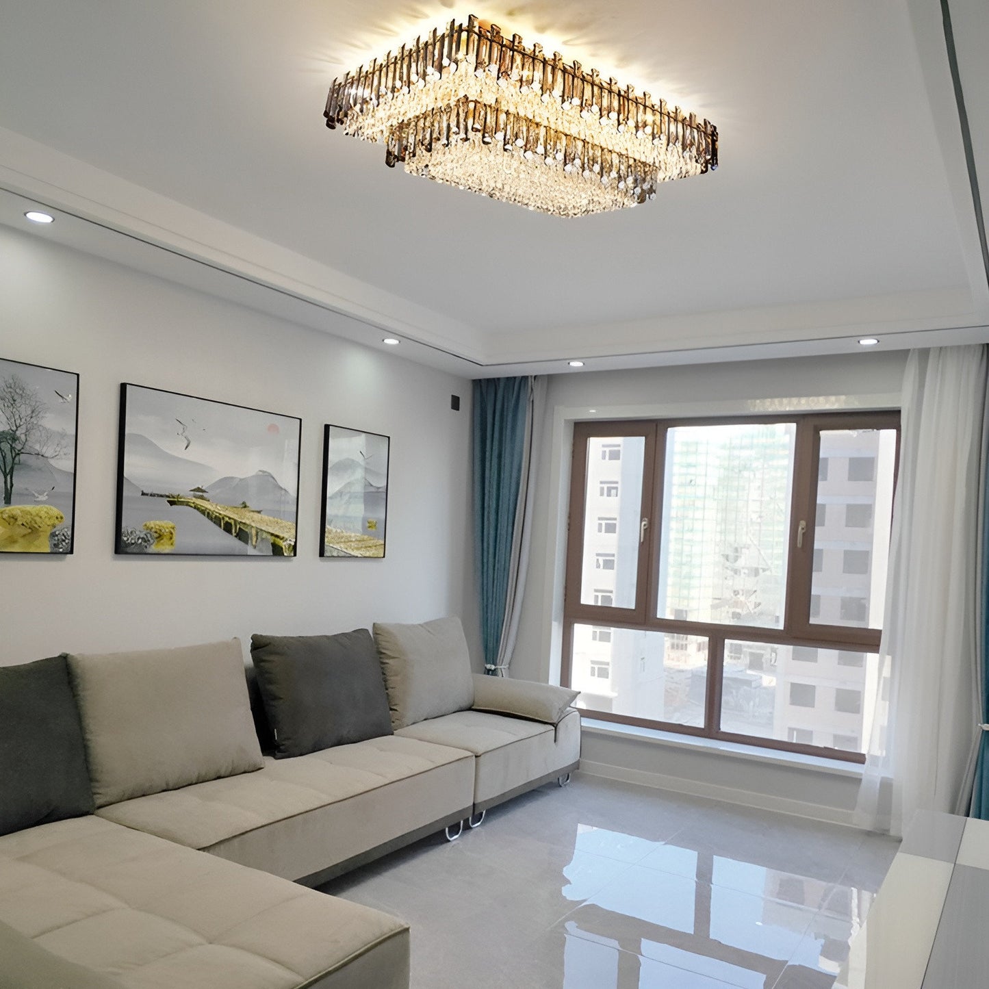 Acciano | Modern Rectangular Crystal LED Chandelier, L39.4xw27.5xh12.9", Warm LightBy Miron Demid LLC