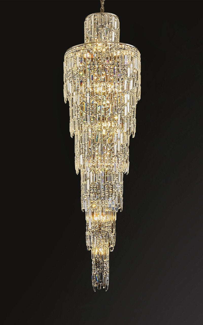 Moneglia | Chic Long Spiral Crystal Pendant Chandelier, Gold, H70.9"By Miron Demid LLC