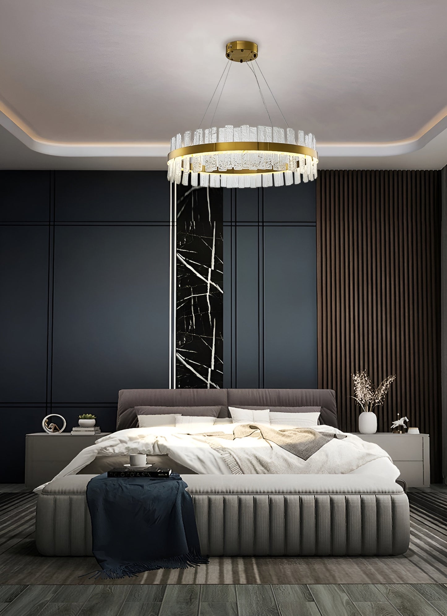 Ieper | Gold Glass Round Led Chandelier for Living Room, 31"By Miron Demid LLC