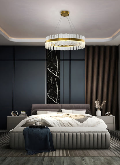 Ieper | Gold Glass Round Led Chandelier for Living Room, 31"By Miron Demid LLC