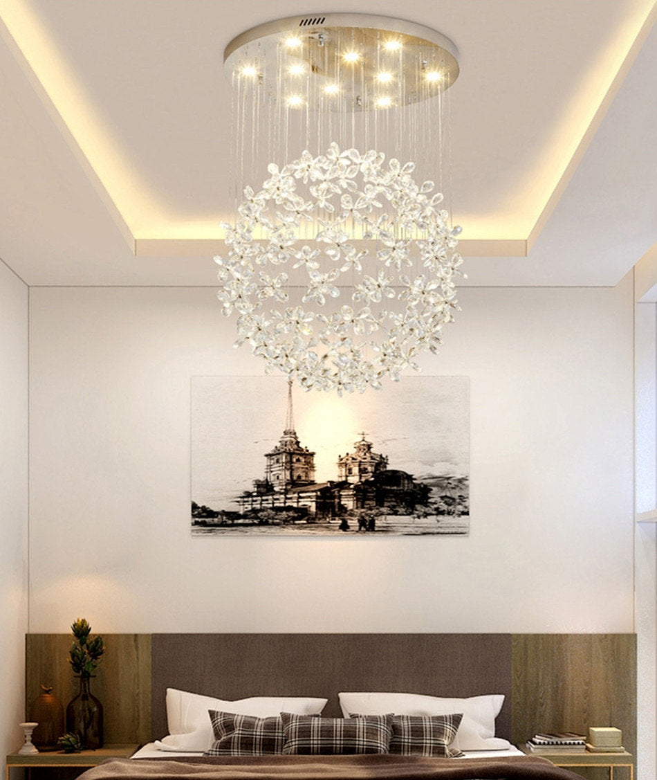 Spherical Ceiling Chandelier with Butterfly Crystals, D31.5xh78.7"By Miron Demid LLC