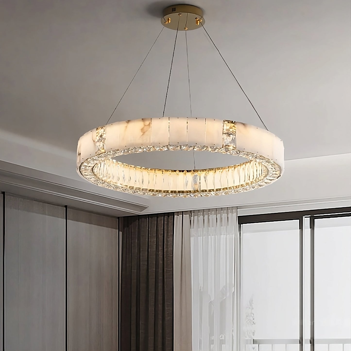 Natural Marble & Crystal Chandelier, 40"By MORSALE
