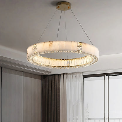 Natural Marble & Crystal Chandelier, 40"By MORSALE