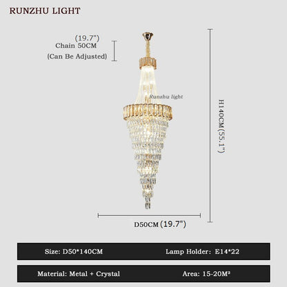 Saint-Auban | Luxury Elegant Crystal Chandelier For Stairway, Clear Crystal, Dia19.7"By Miron Demid LLC